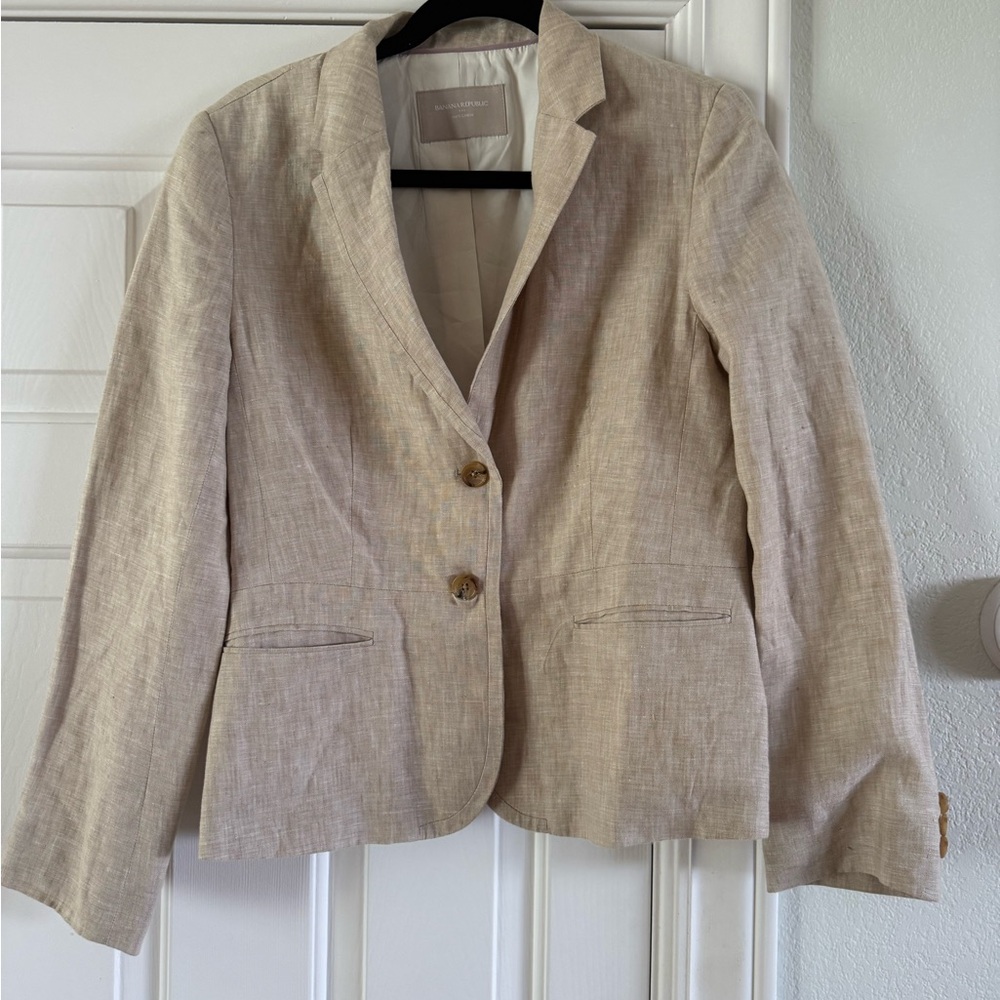 Banana Republic Campbell Blazer Tan Oatmeal 100% Linen Preppy Old Money